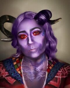 Mollymauk Cosplay, Hair, Makeup, and Costume painted by Christine Ormseth @creativelychristine17